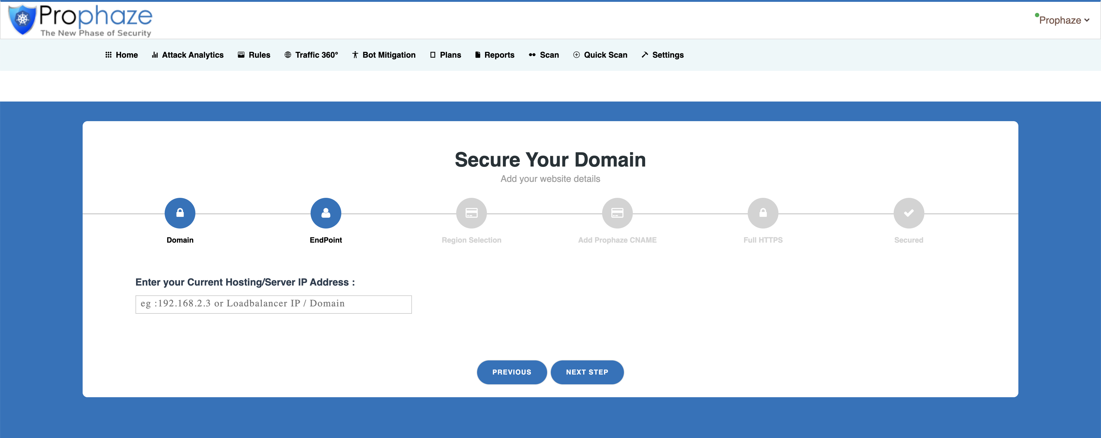 Enter Your Current Hosting/Server IP Address - Prophaze WAF